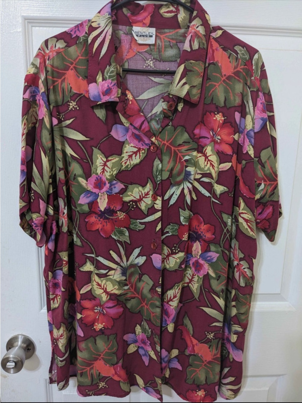 Unbranded Men's Burgundy Floral Short-Sleeve Button-Down Shirt - Tropical Print